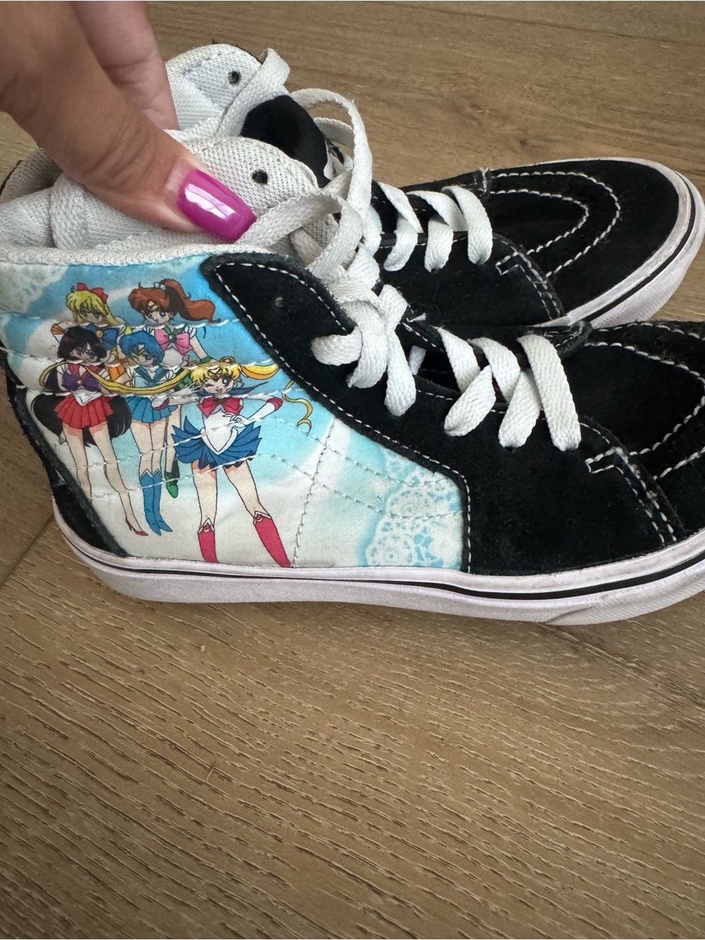 Vans Kids High-Top Sneakers in Black, White and Blue with Sailor Moon Graphic